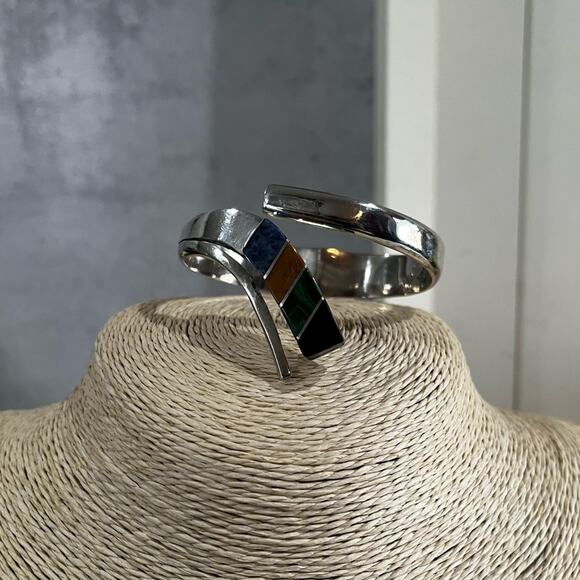 NEW TAXCO Mexico Vintage 925 Sterling Multi Stone Inlay Collar Necklace Bracelet - Picture 11 of 14